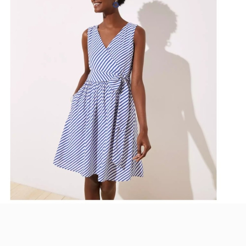 LOFT Blue and White Striped Midi Dress